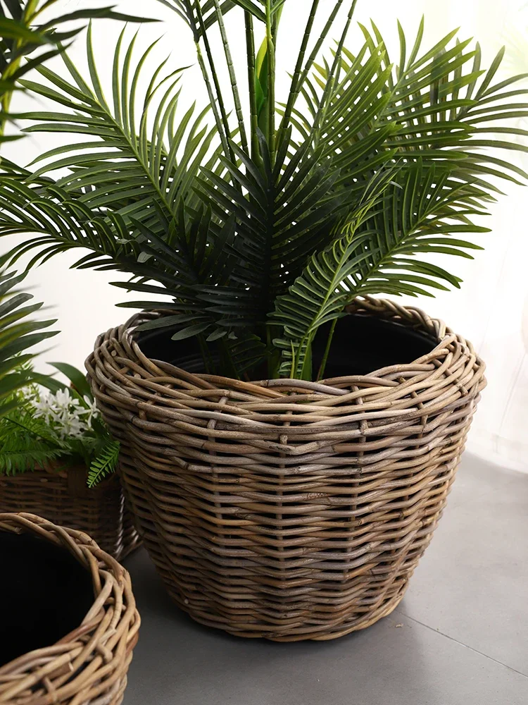 Wabi-sabi vine weaving basket, flower basket, flower trellis, plant floor, flower pot, idyllic hand-woven storage basket