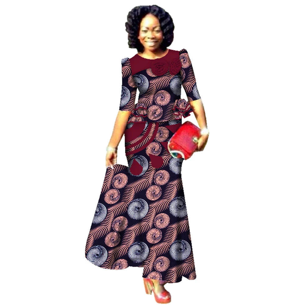 Bintarealwax, conjuntos de Skrit africanos de moda para mujer, ropa africana tradicional de talla grande Dashiki, conjunto elegante para mujer WY2487