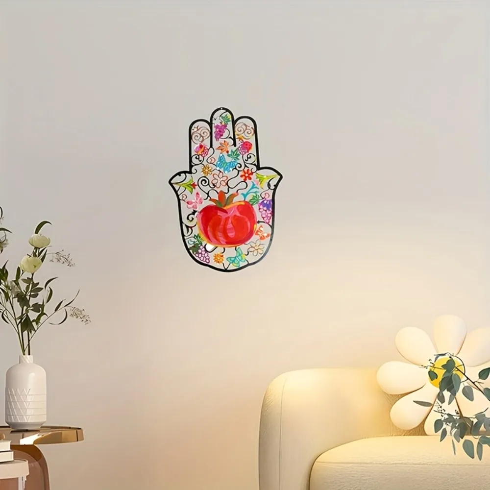 CIFBUY Colorful Hamsa Pomegranate Metal Wall Art Iron Sculpture Jewish Home Decor Rustproof Accent Hanging Ornament