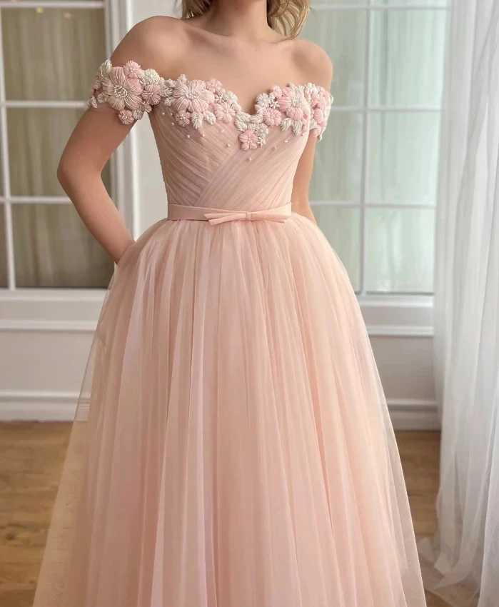 Robe de mariée en tulle avec appliques en dentelle pour femmes, fleur 3D, belle jupe longue, robes de Rh