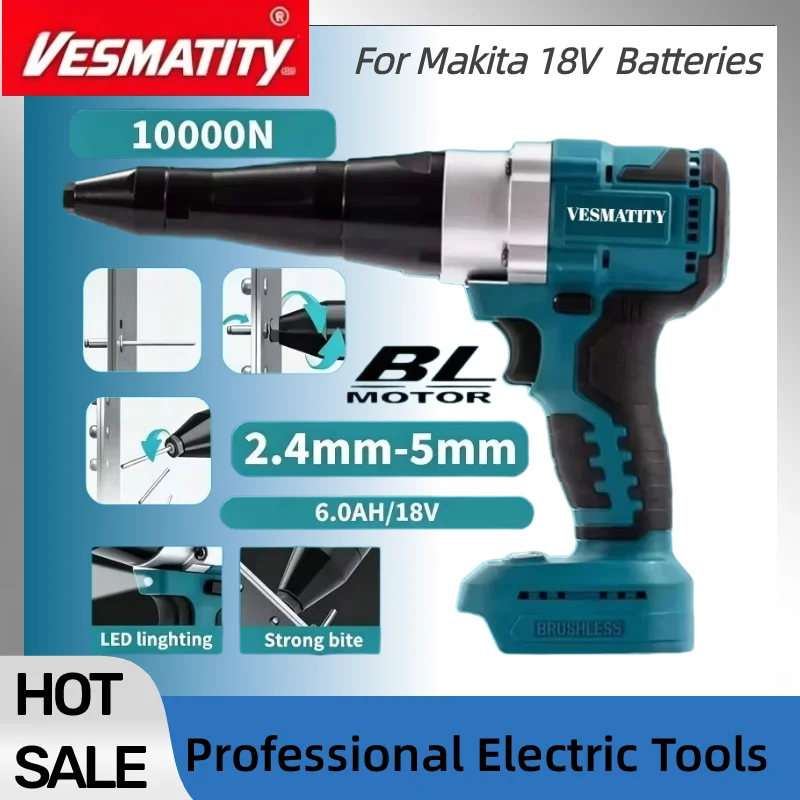 Powered LED Cordless Rivet Nut Gun Brushless Automatic Electric Riveter for Daily Industrial Riveting Jobs For 18V-20VBattery