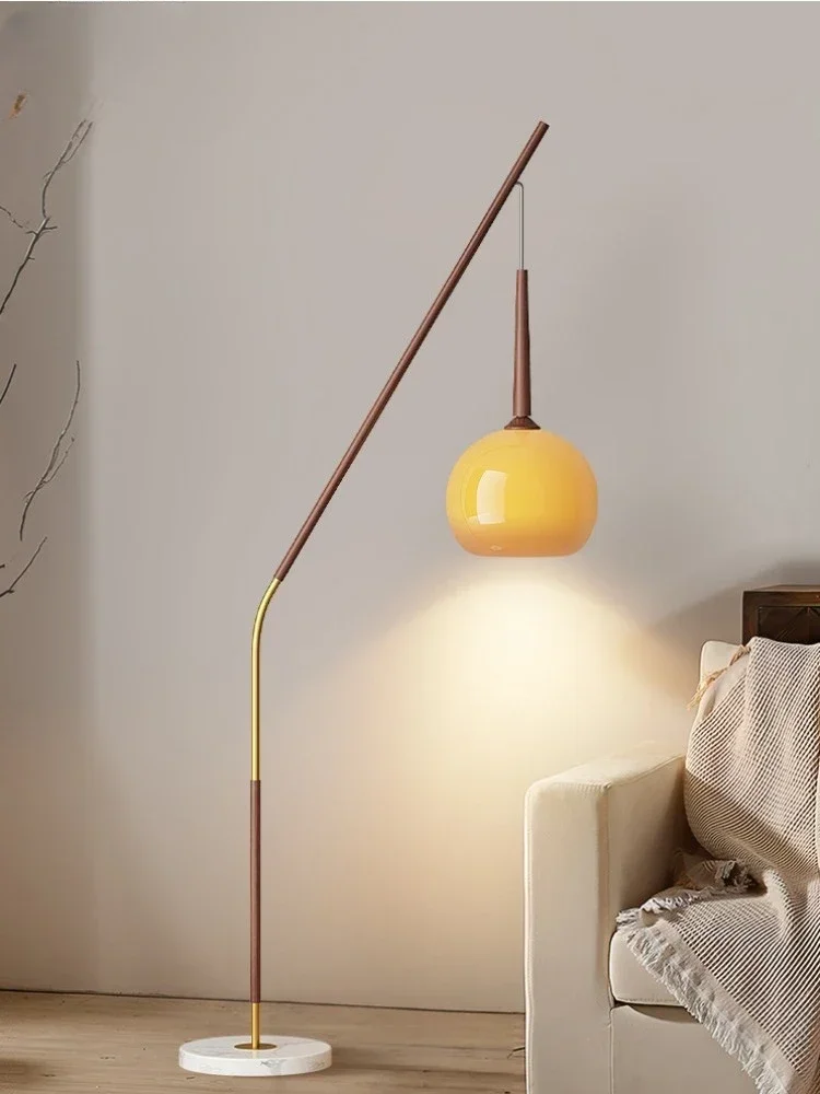 

French Design Wabi-sabi Vintage Pine Bell Floor Lamp LED E27 Cream Glass Fishing Standing Lights Living Room Sofas Bedroom Cafe