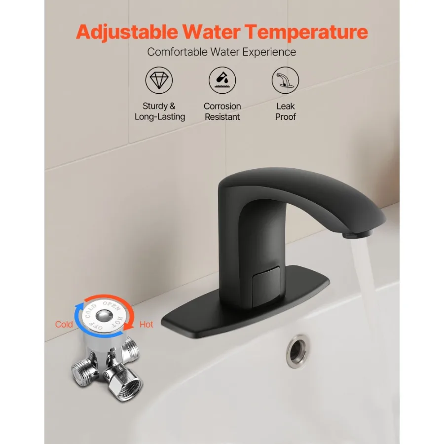 Touchless Bathroom Sink Faucet with Motion Sensor Automatic Restroom Faucet with Cover Plate Battery Powered Adjustable Tempera - view 4