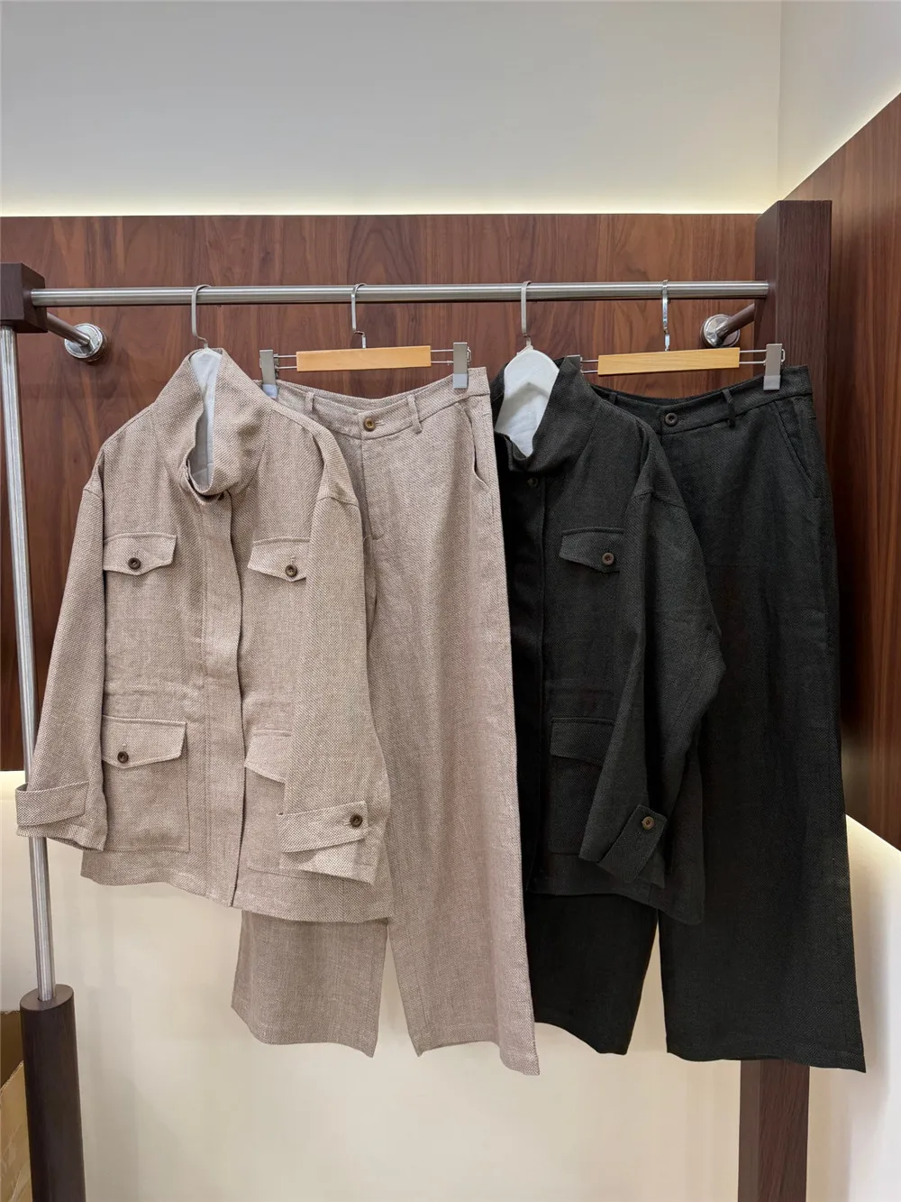 2026 New Collection Elegant Women's Sets Pur Linen Long Sleeved Jacket High Waist Wide Leg Pants 2-Piece Suit Female Clothing