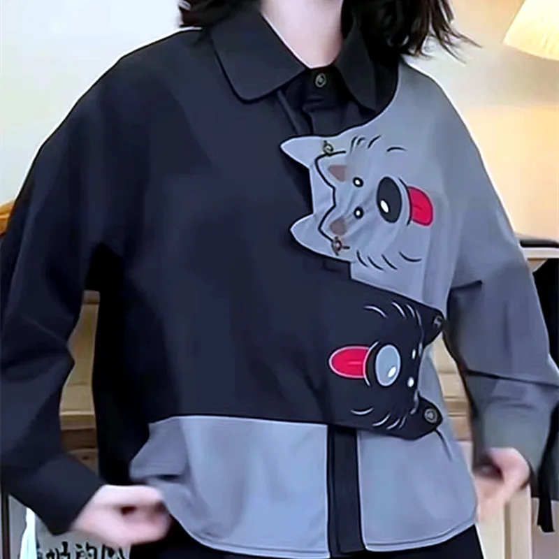 

Свободные женские женские блузки, лоскутные рубашки с мультяшной вышивкой, красивые вечерние шикарные милые рубашки для молодых женщин, топы NZ06