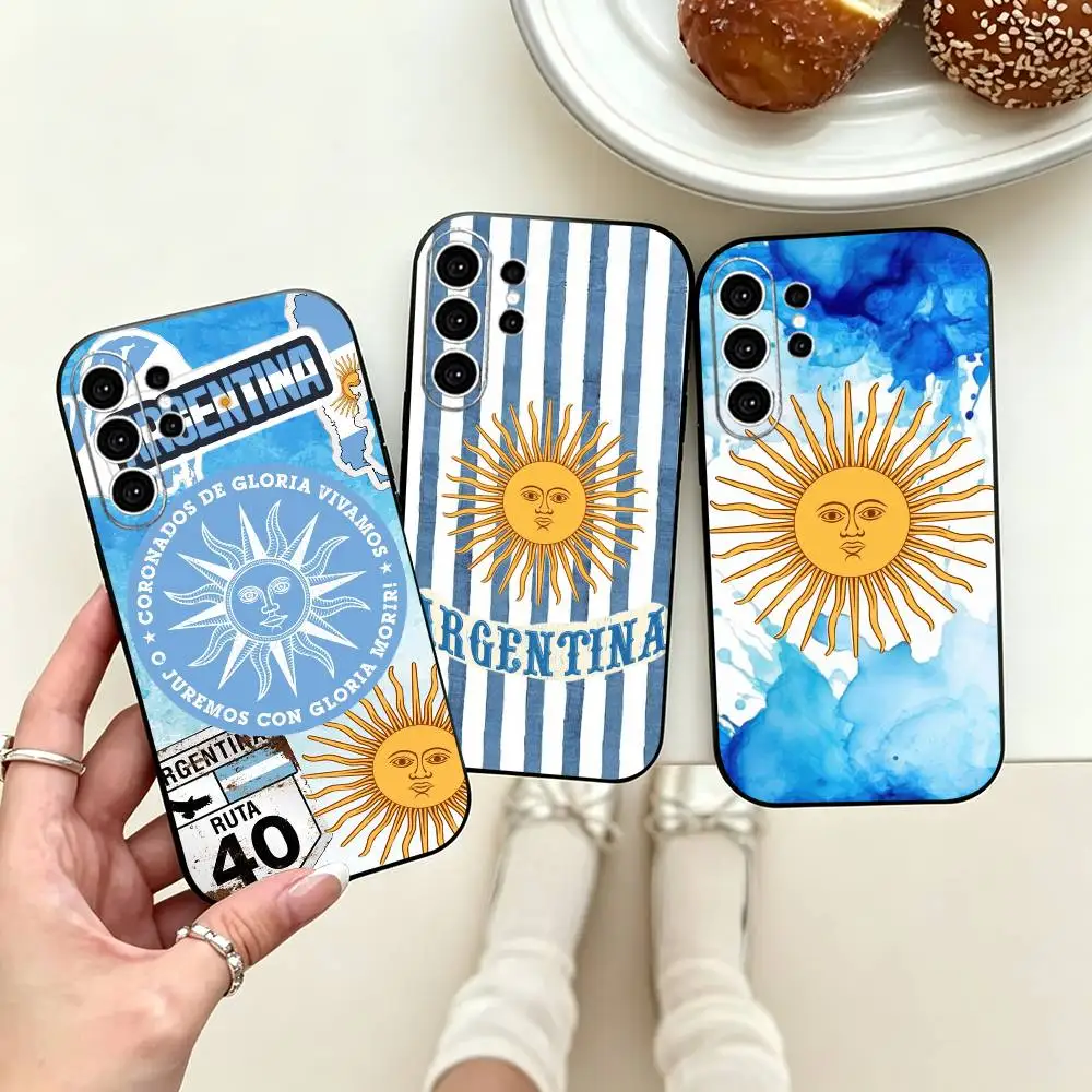 Argentina Flag Aesthetic Phone Case For Samsung S25,S24,S21,S22,S23,S30,Ultra,S20,Plus,Fe,Soft Silicone Black Cover