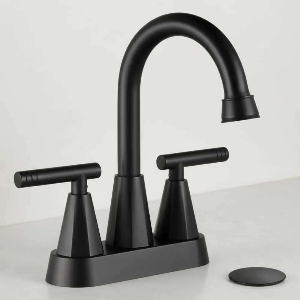 

3 Hole Bathroom Faucet 4 Inch with Pop Up Drain, Matte Black Centerset Sink Faucet for Vanity DIY Installation