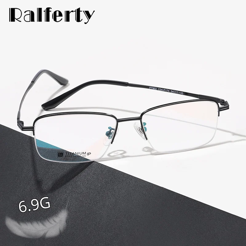 

Ralferty Ultra-Light Pure Titanium Men's Eyeglass Frames Classic Half Frame 0 Diopter Prescription Optic Myopia Eyewear Frame