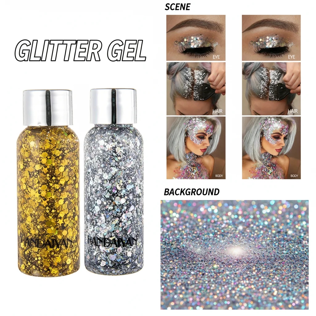 Multifunctional High Shine Body Face Glitter Gel Waterproof For Party Nail Hair Art Sparkling Sequins Festival Makeup