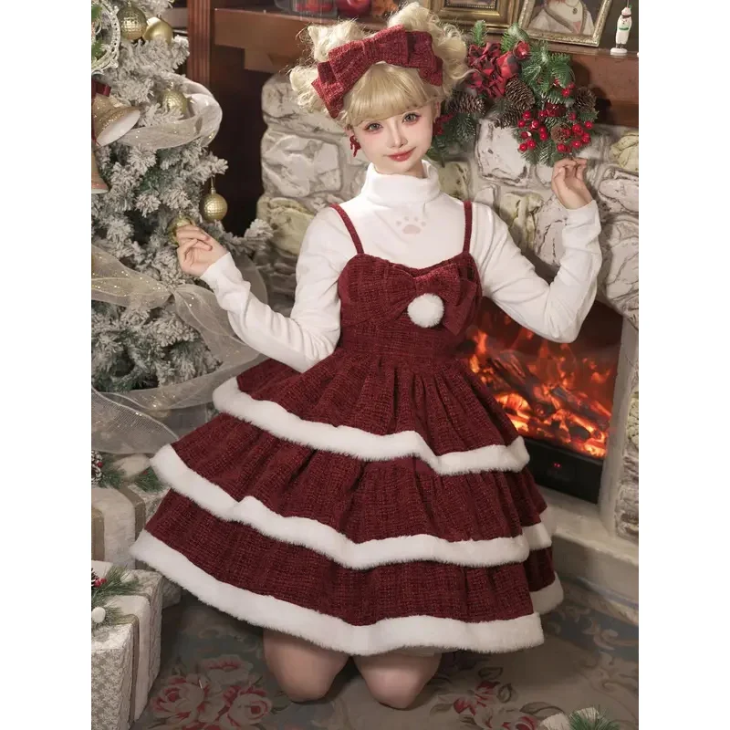 Nuevo vestido original de Navidad lolita capa Año Nuevo rojo dulce lindo Lolita precioso conjunto de vestido elegante