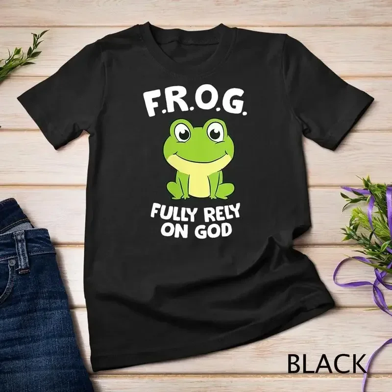 Womens Cute Frog Fully Rely On God Christian Frog Unisex T shirt