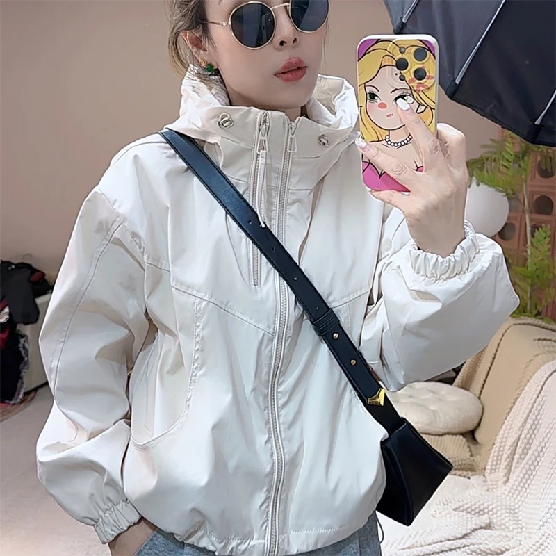 

Женская осенняя спортивная верхняя одежда с длинными рукавами Mujer, модная короткая ветровка с капюшоном, женская ветровка на молнии, куртка