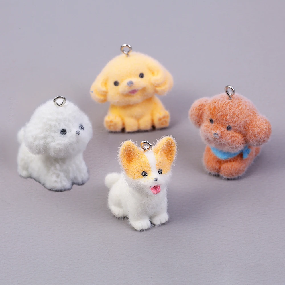 

10 шт. флокированных подвесок-щенков из смолы, милые подвески в виде животных, для цепочек для телефонов, брелоков, ожерелий, для изготовления ювелирных изделий