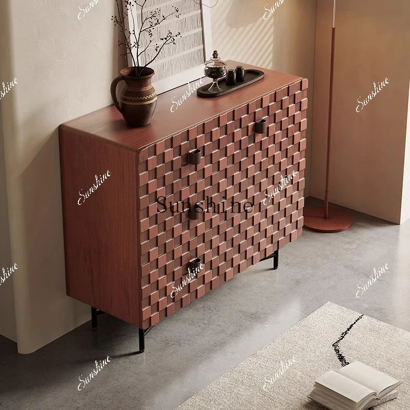 

Wabi Sandy Wind Medieval Solid Wood Splicing Square Plaid Simple Edge Cabinet FT