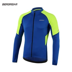 BERGRISAR Men's Basic Cycling Jerseys Long Sleeves MTB Bike Bicycle Shirt Zipper Pockets BG012