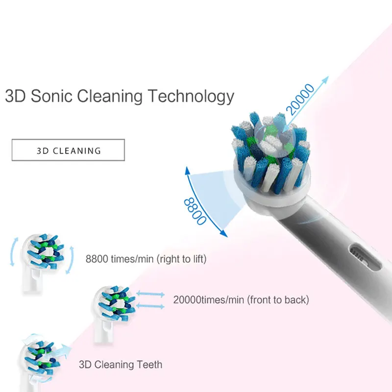 구강-b 전동 칫솔 pro600 압력 센서 딥 클린 3d 클린 tecnology 유도 성 충전 칫솔 브러시 헤드