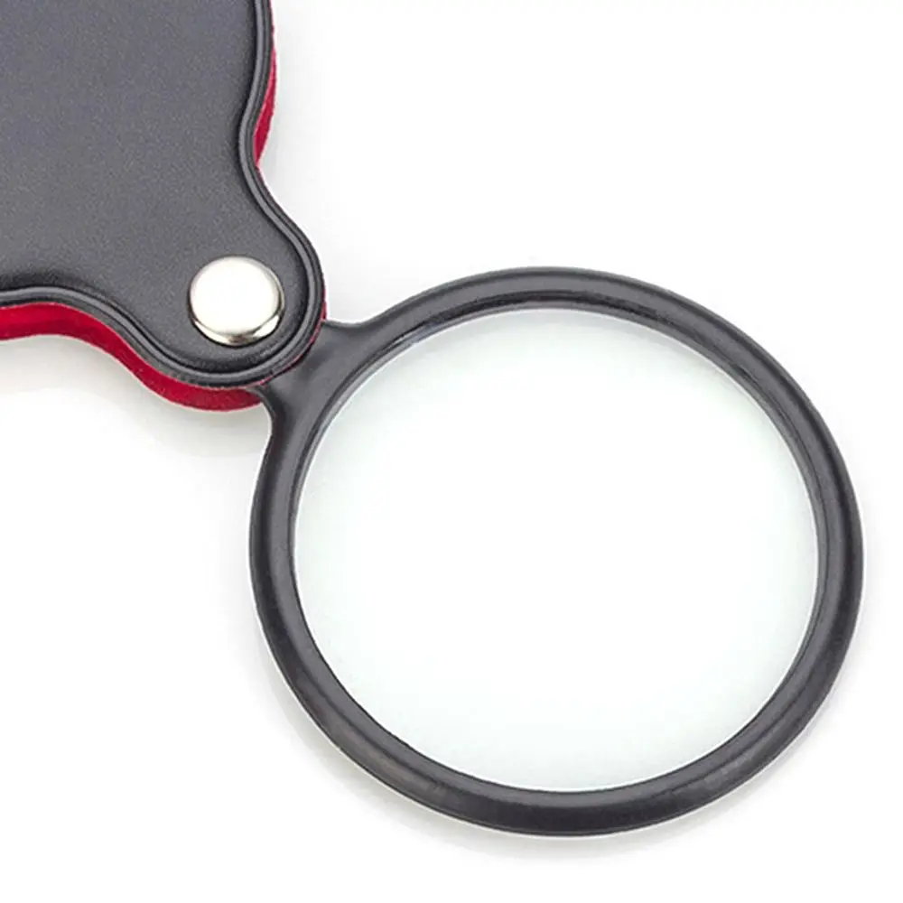 Mini Foldable Handheld Reading Newspaper Leather 50mm Gift Magnifier Magnifying Glass Loupe