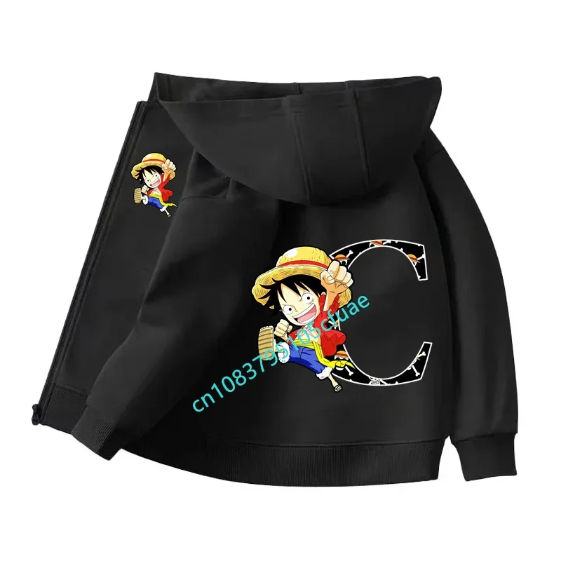 

Autumn Girls Clothing Anime Kids Clothes Boys Tops One Pieces Letter A-Z Zipper Hoodie Cartoon Luffy Sweatshirt Set Teen Hooded