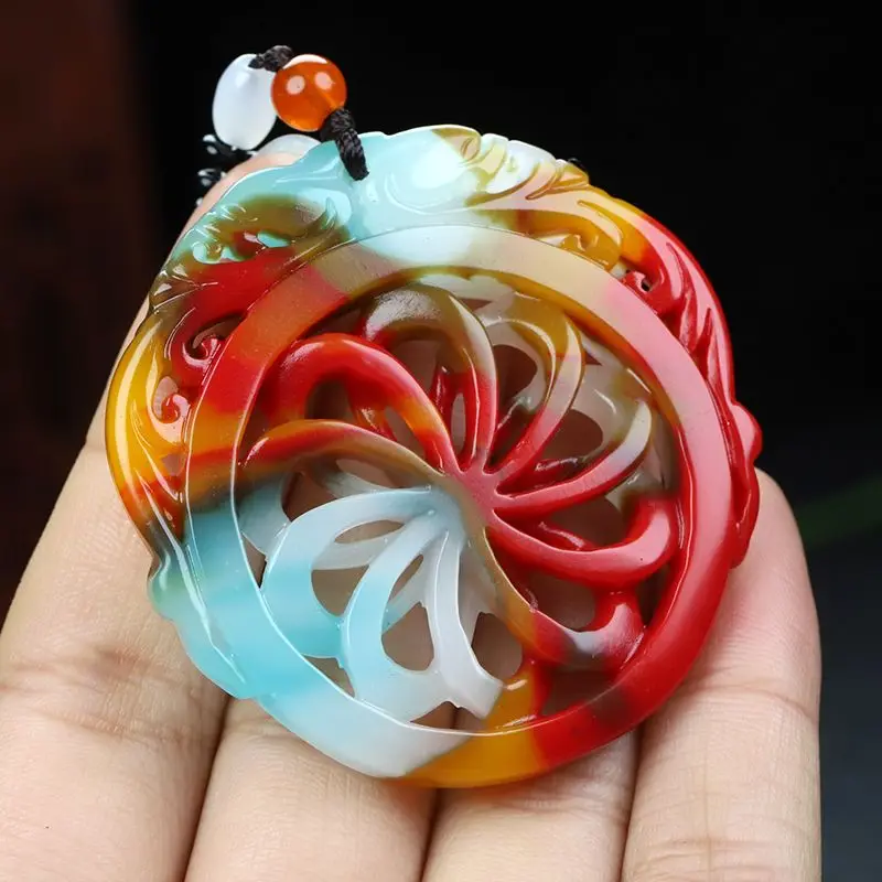 Pendant Colorful Yu Antique Dragon and Phoenix Transshipment Wheel Yu Pendant Men's and Women's Yu Shi