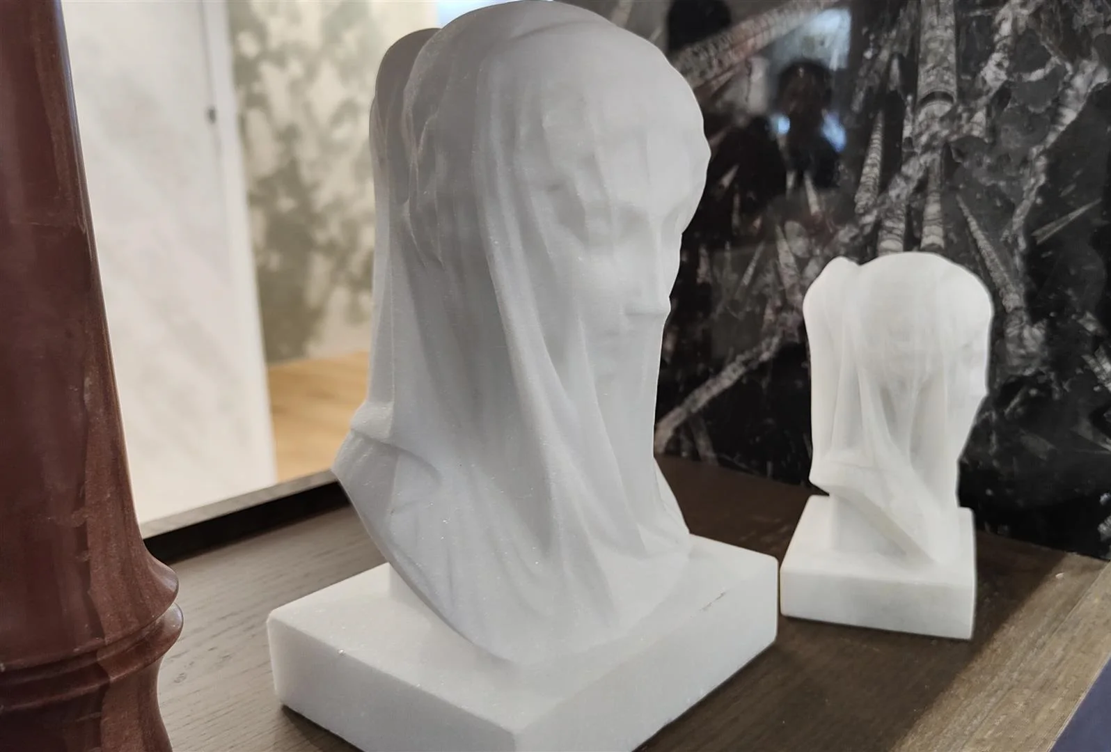 White Elegant Hand Carved Natural  Sculpture Marble Veiled Bust Lady Statue Deposit Only