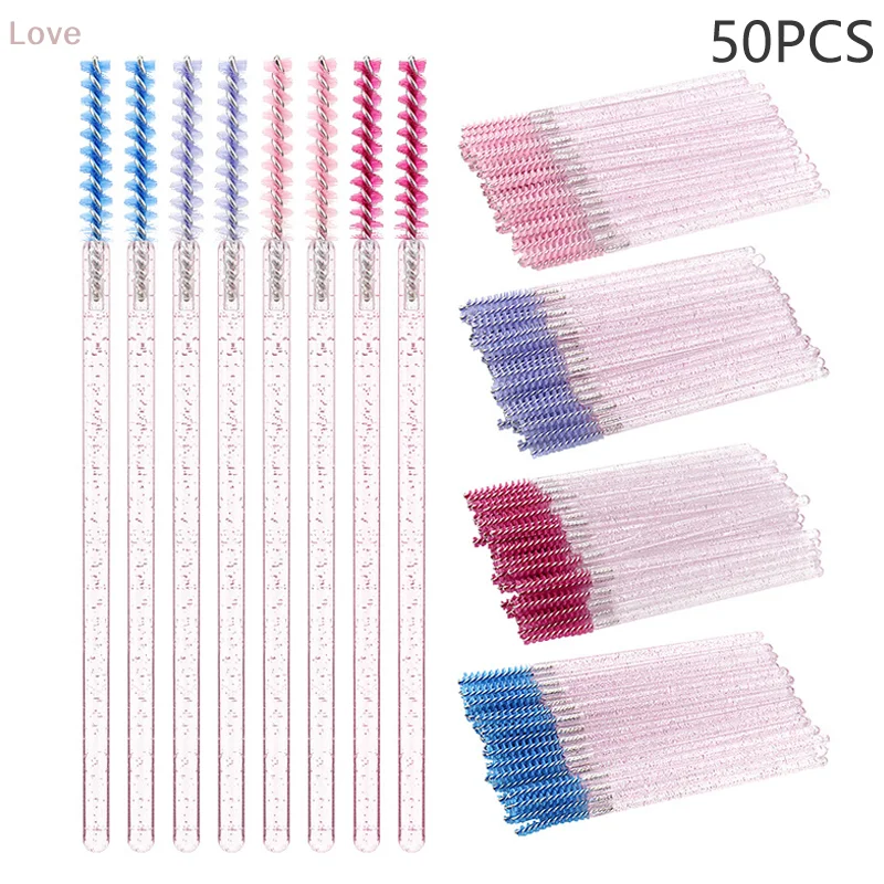 [L&P] 50Pcs Eyelash Extension Rainbow Crystal Mascara Wand Applicator Spoolers Eye Lashes Cosmetic Brushes Set Tool