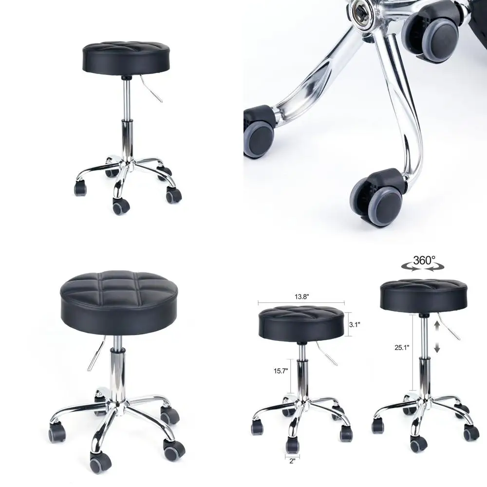 Adjustable Rolling Stools with Wheels, Black Medical Work Stool for Comfort