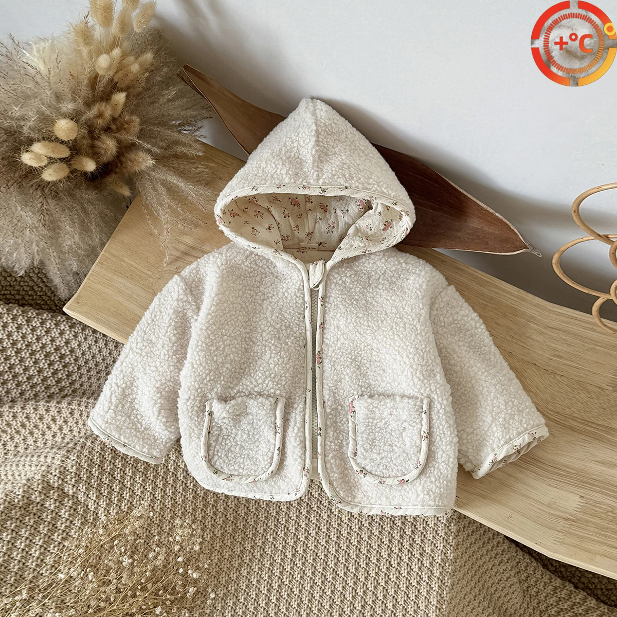 Baby Children Coats Winter Thick Jackets For Girls Warm Plush Thicken Outerwear Floral Print Hooded Jacket Kids Clothes Snowsuit
