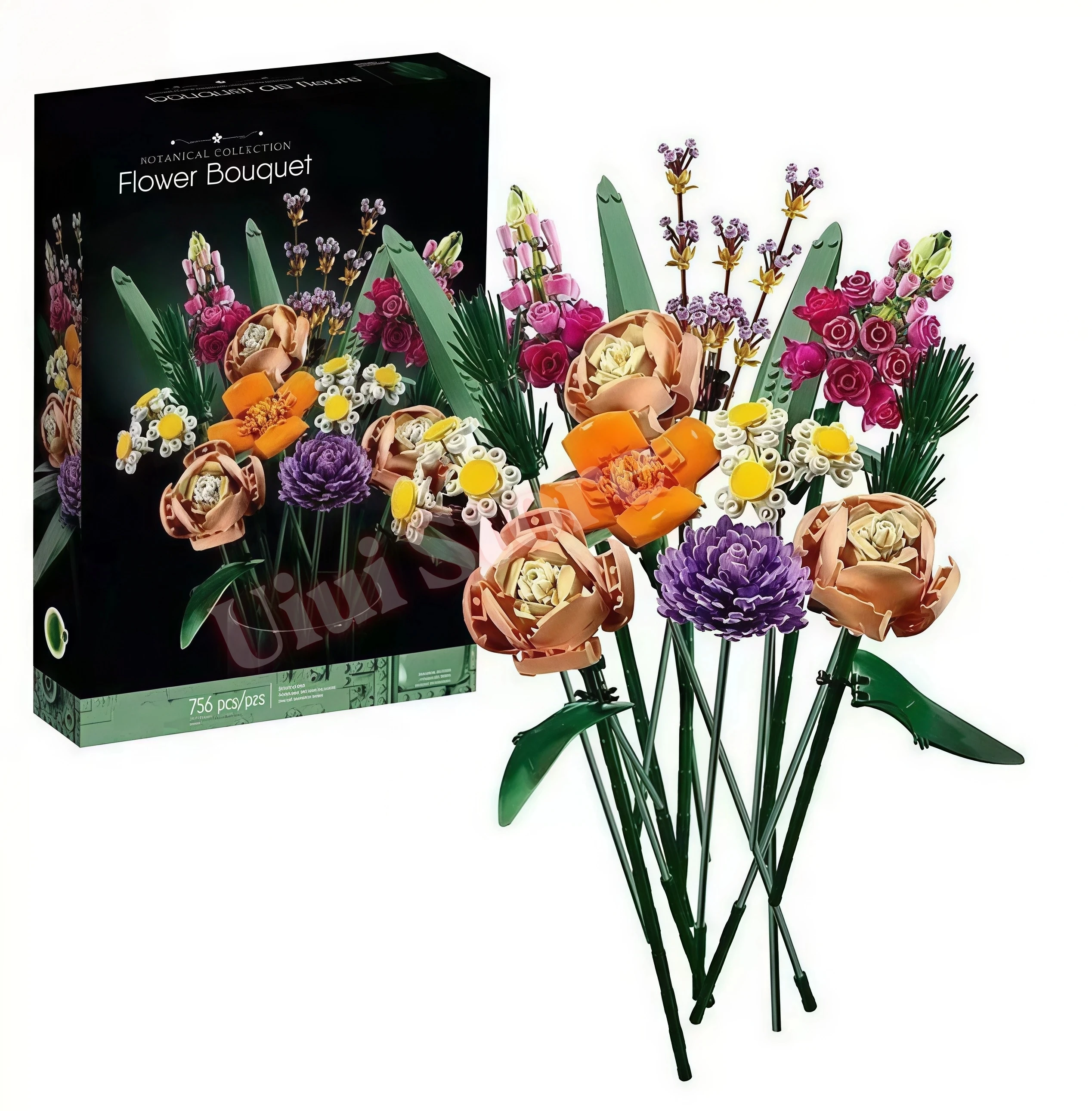 Artificial Flower Bouquet Building Blocks Set DIY Botanical Collection Home Decor Rose Orchid Potted Plant Women Mom Wife Gifts - view 4