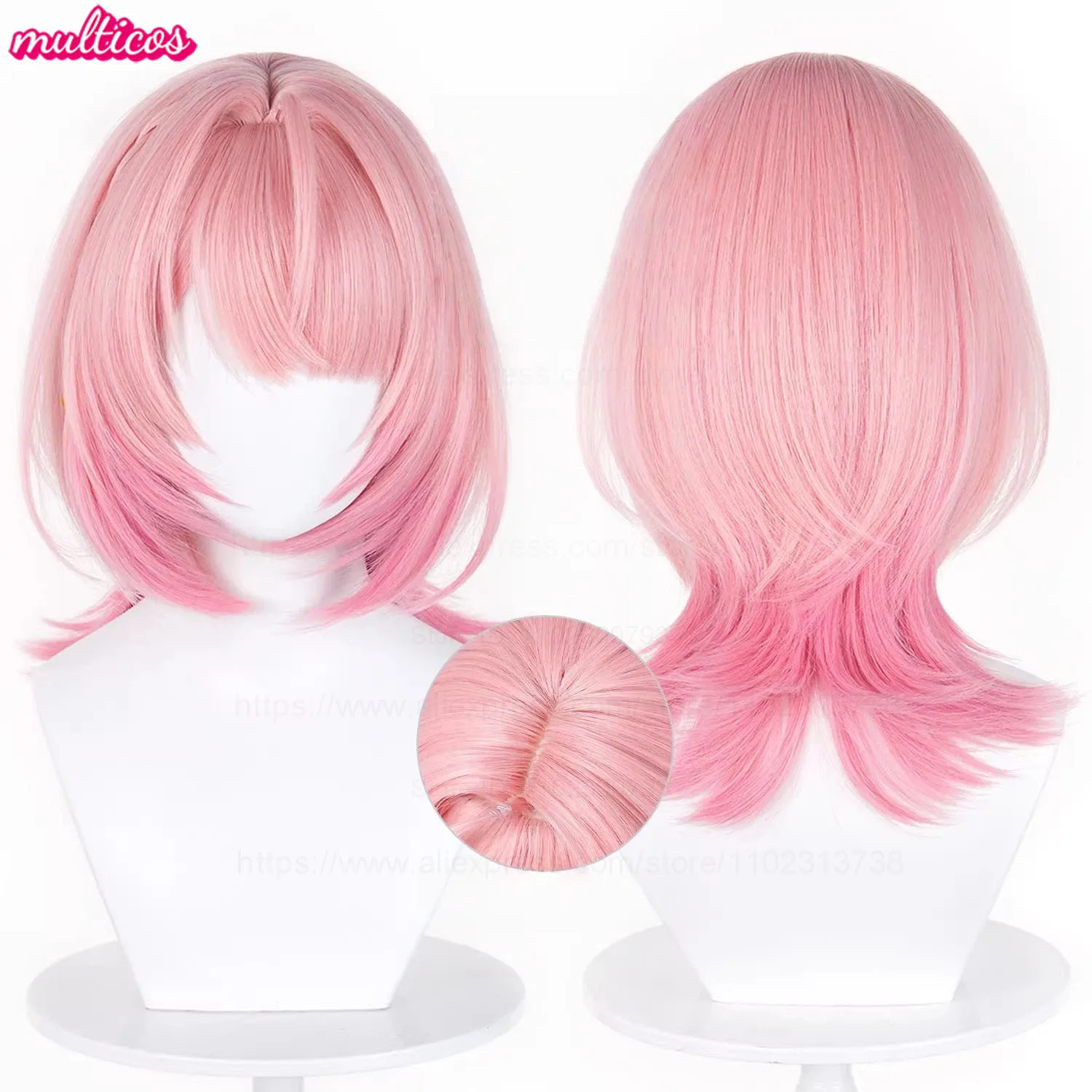 

High Quality Ramiel Cosplay Wig Game ZZZ 42cm Red Pink Scalp Bob Wolf Tail Heat Resistant Synthetic Hair Anime Wigs + Wig Cap