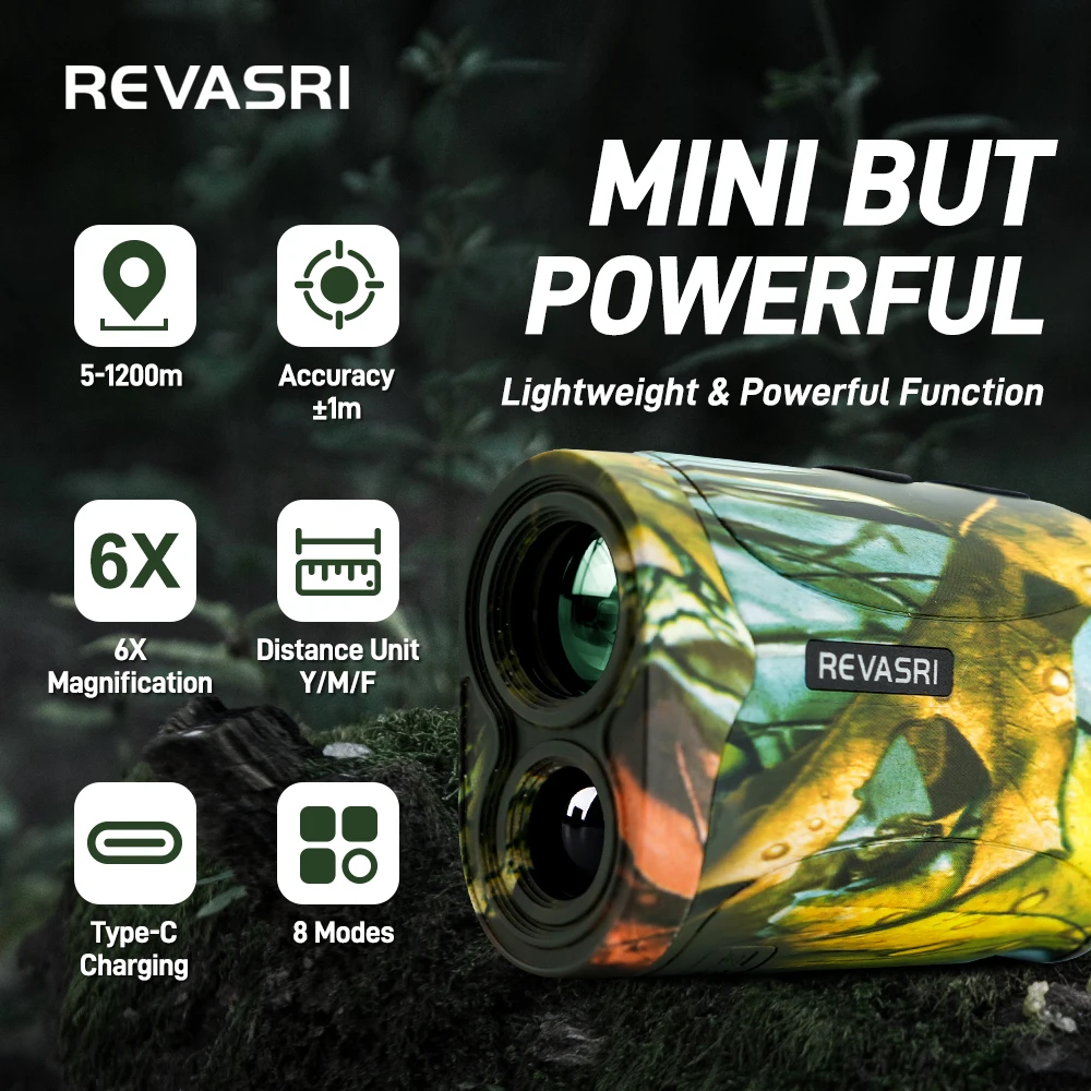 REVASRI Mini Hunting Rangefinder 1200M Range Finder with VD/HD/SP/HT/CL/FA/Golf Mode Type-C Charge Portable Distance Meter