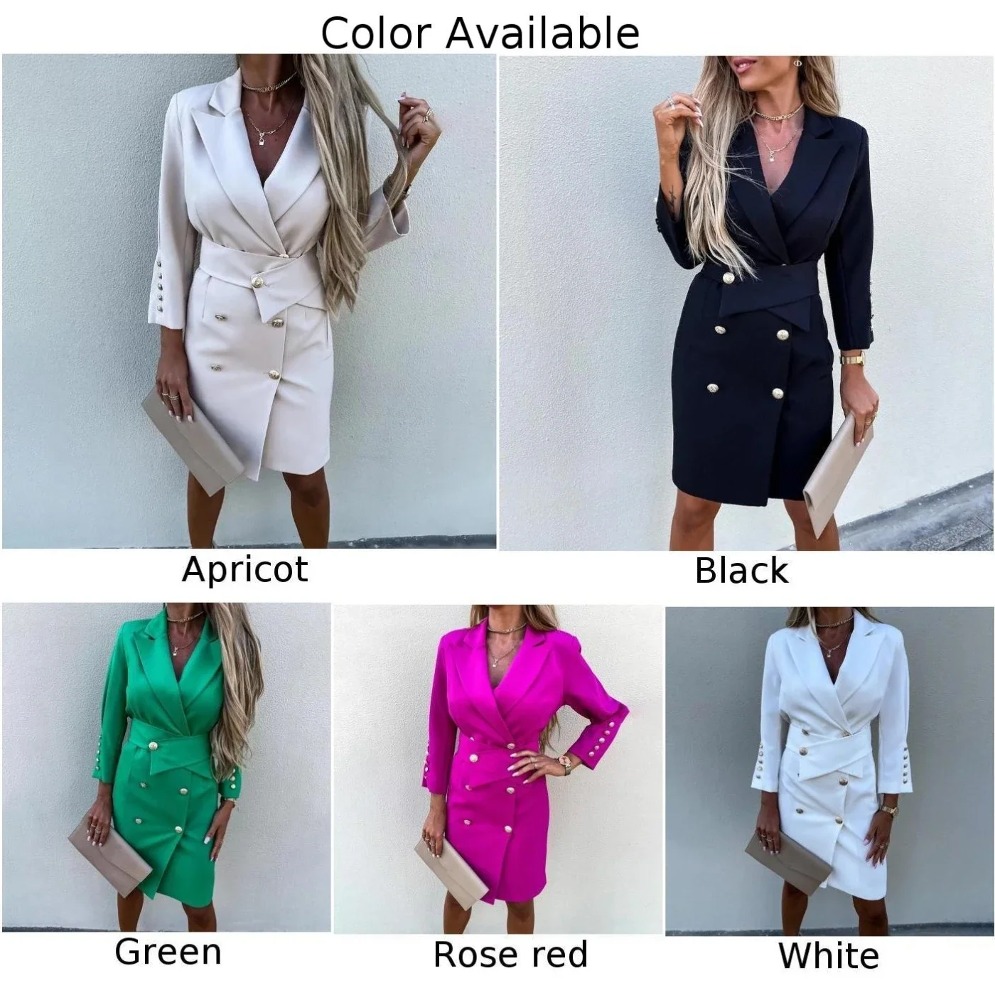 Women Autumn Suit Collar Slim Fit Long Sleeve Double Breasted Work Dress Casual Solid Color Elegant Commuting Interview Blazer