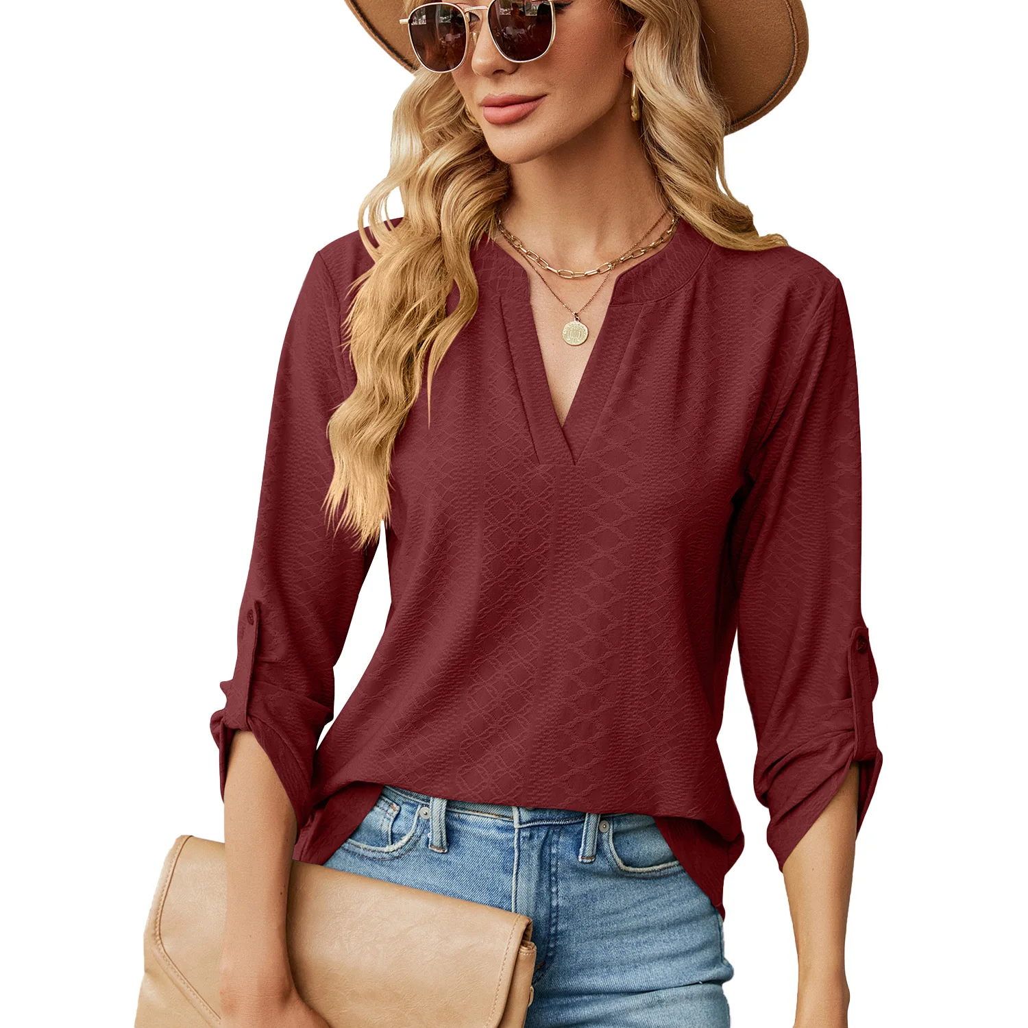 2025 Spring Elegant Fashion T-Shirt Women Solid Color New Trendy Long Sleeve V Neck Button Loose Blouse Casual Female Basic Tops - Image 5