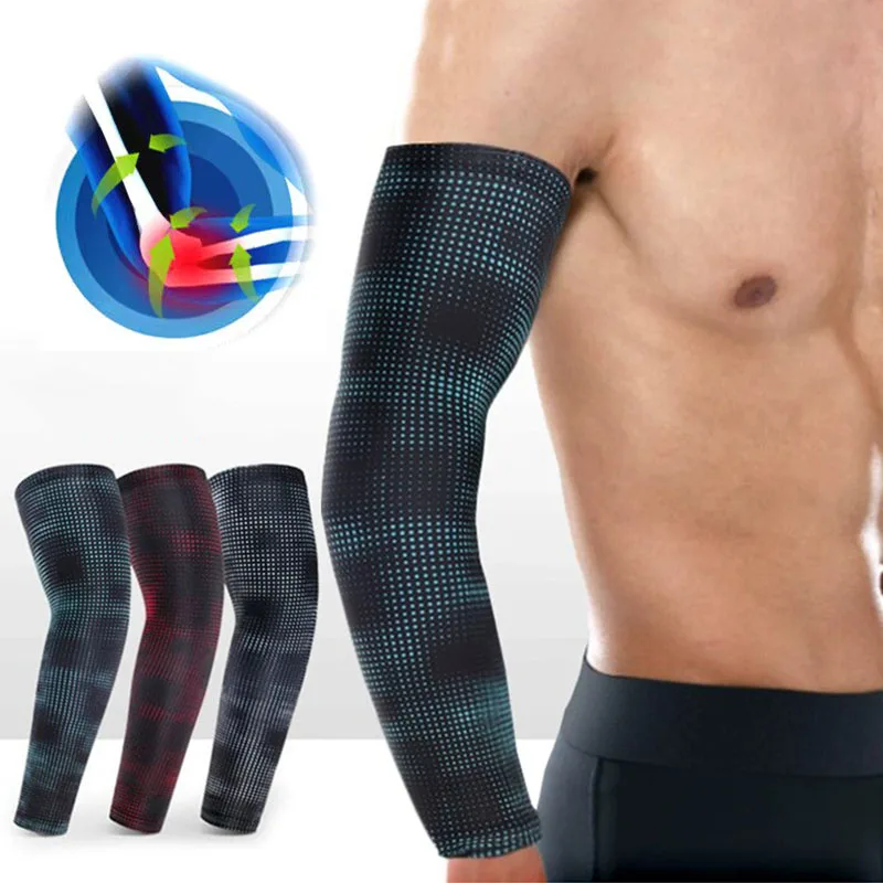 1 PC Outdoor Sport Working UV Protection Arm Sleeve Anti-Slip Elbow Cover Compression Ice Silk Cooling Athletic Sleeves