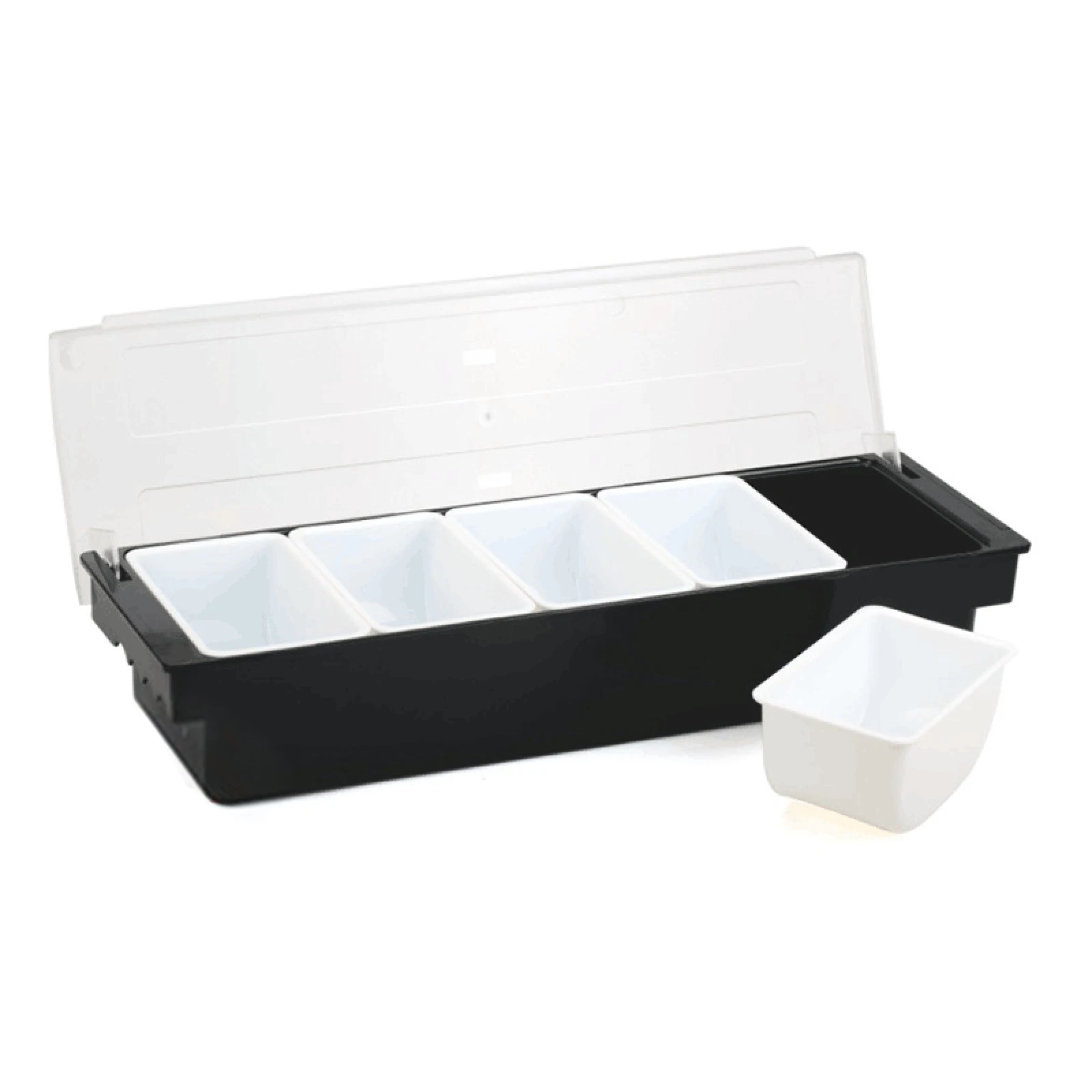 5-Compartment Clear Acrylic Condiment Tray with Fruit Box and Lid - Versatile Bar Caddy Organizer Holder