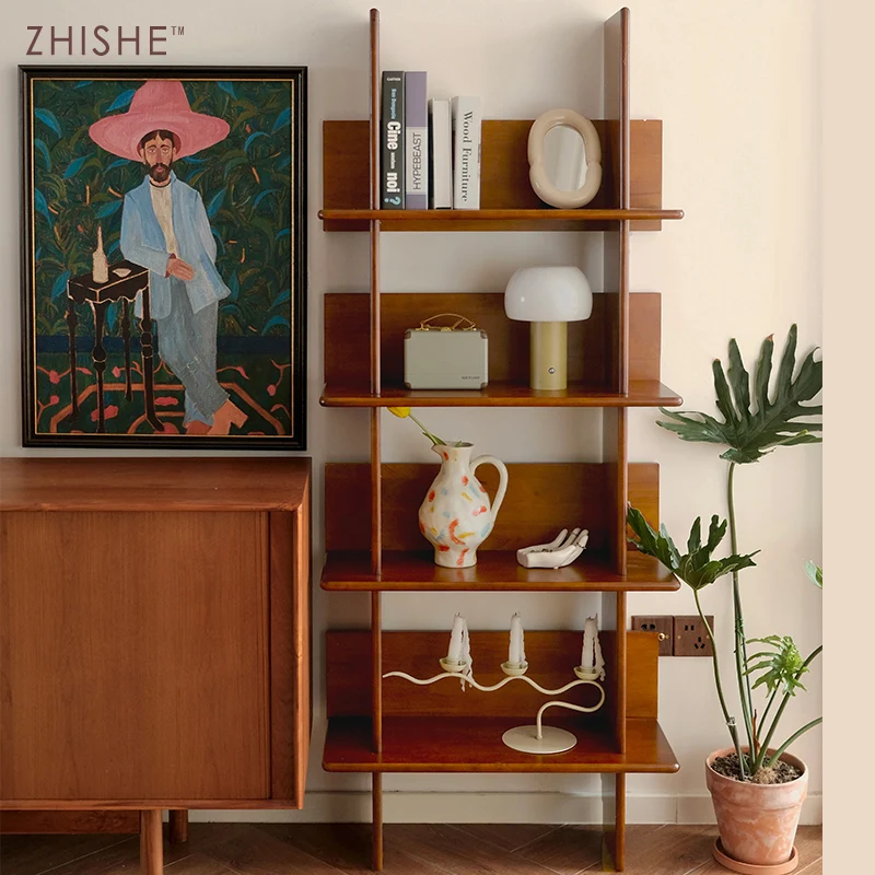 

Nordic solid wood multi-layer shelf, ladder storage rack, medieval wall bookshelf