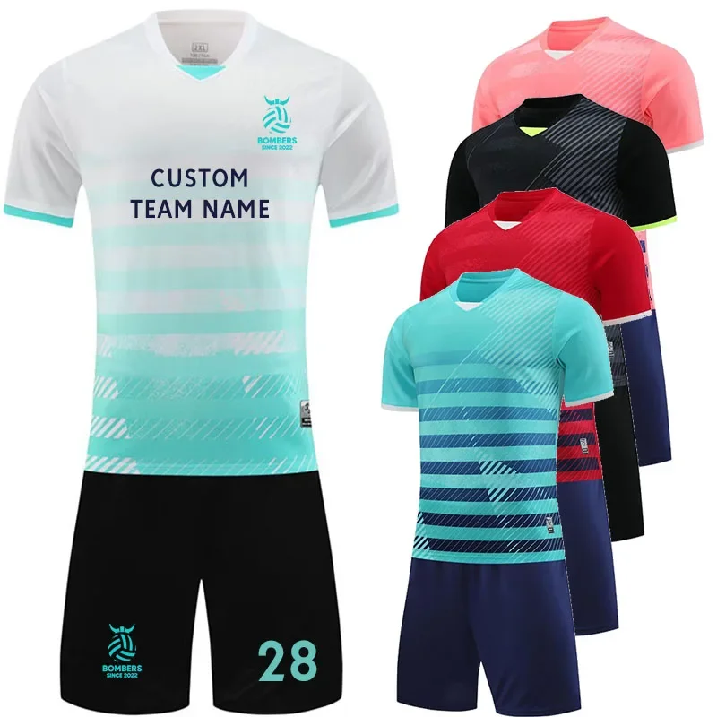 Football Uniform Custom  Soccer Jersey Set for Men Kids Quick Dry Breathable Man Children Shirt Shorts Team Club