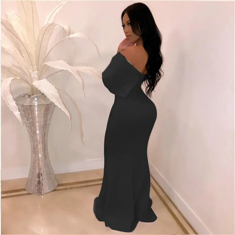 Elegant Women Off Shoulder Fishtail Dress Slim-fit Hip Wrap Maxi Long Sexy Party Evening Dress Party Prom Fashion Dress Vestidos