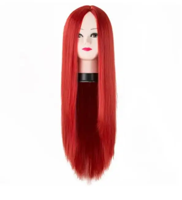 Wig merah bagian tengah sintetis rambut lurus panjang kostum wanita serat tahan panas Cosplay karnaval