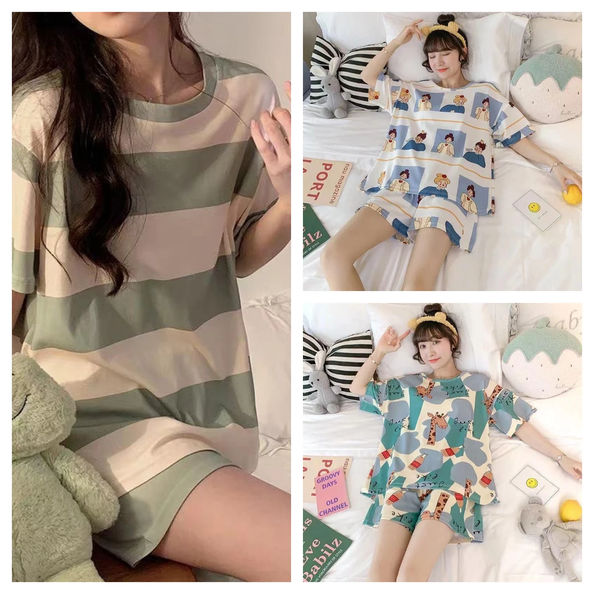 Two-Piece Suit Striped Pajamas Women's Summer Short-Sleeved Shorts Thin Small Fresh Cute Young  Ladies Loungewear Birthday Gifts