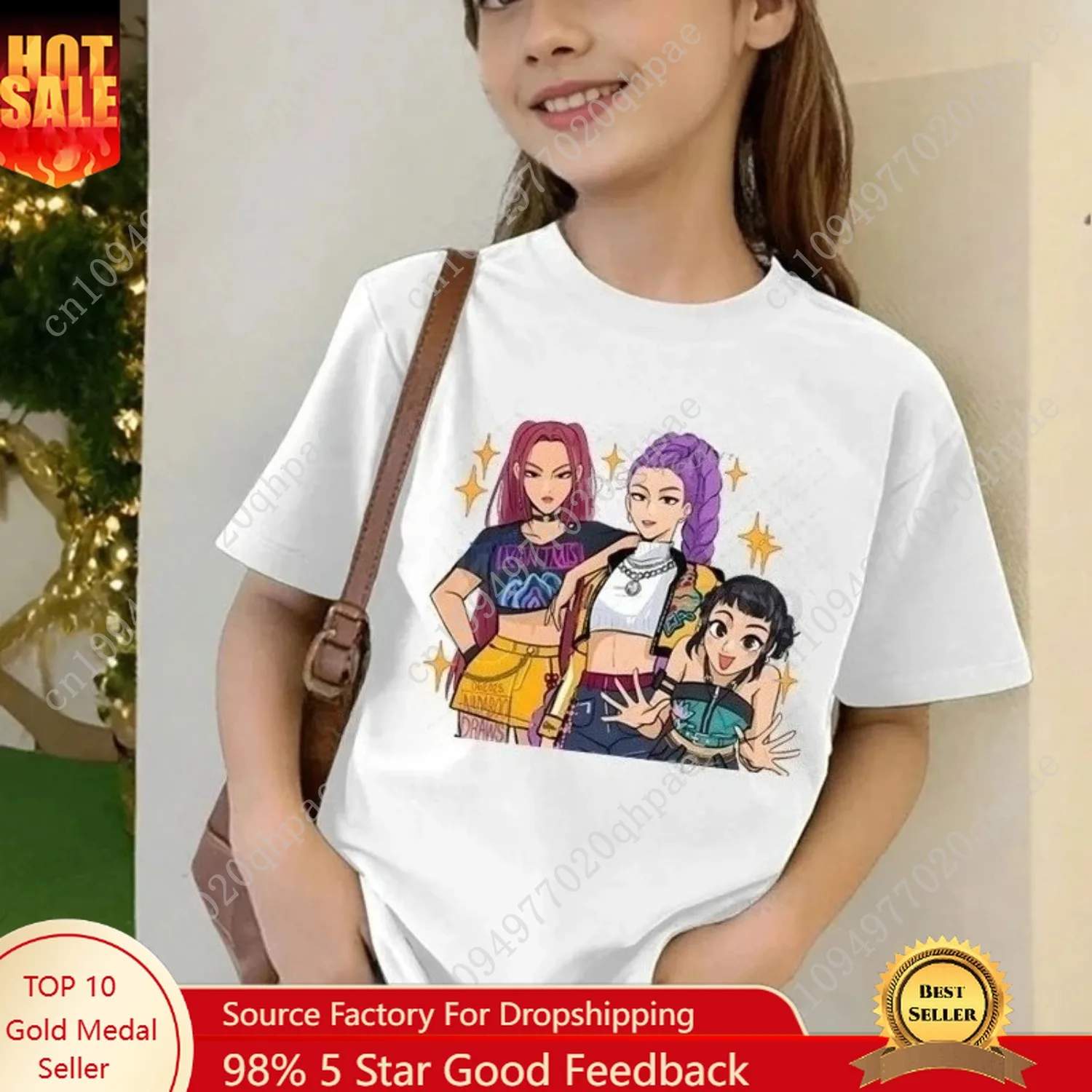 أطفال تي شيرت KPop شيطان الصيادين طباعة موضة بلايز عادية 2025 فيلم طاقم الرقبة الكرتون الفتيات الفتيان المحملة ملابس طفلة عادية #1