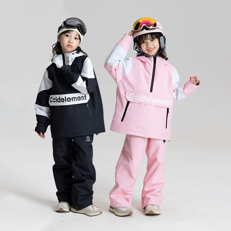 Traje de esquí de dos piezas para niños y niñas, ropa de esquí para deportes al aire libre, ropa de Snowboard, chaqueta de nieve, pantalones, monos impermeables a prueba de viento, Invierno