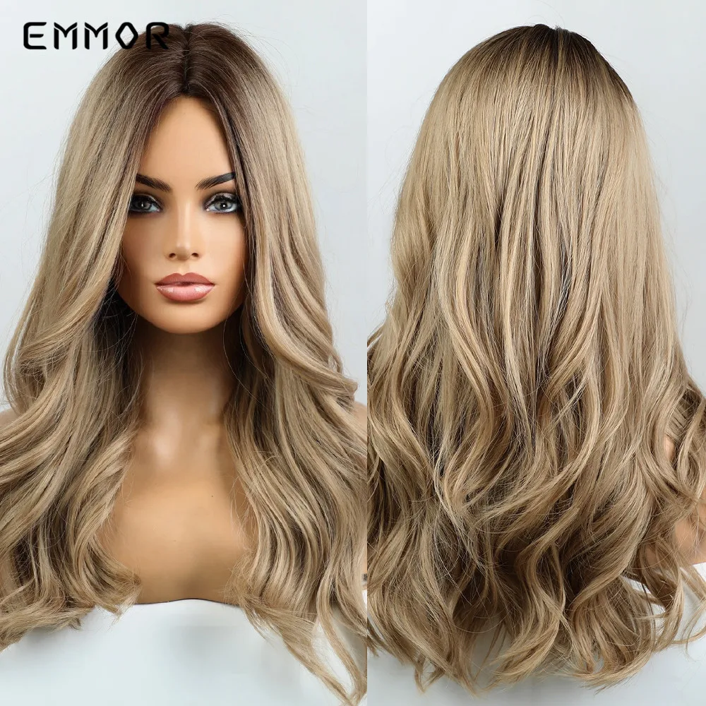 

Emmor Synthetic Wigs Long Wavy Ombre Black to Brown Natural Hair Wigs for Women Cosplay Wigs Heat Resistant Fiber Hair Wig