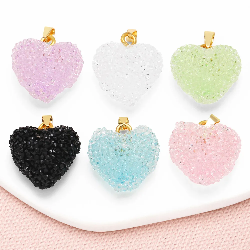 OCESRIO Multicolor Acrylic Jelly Soft Candy Heart Pendant for Necklaces Copper Gold Plated Jewelry Making Supplies pdtb805