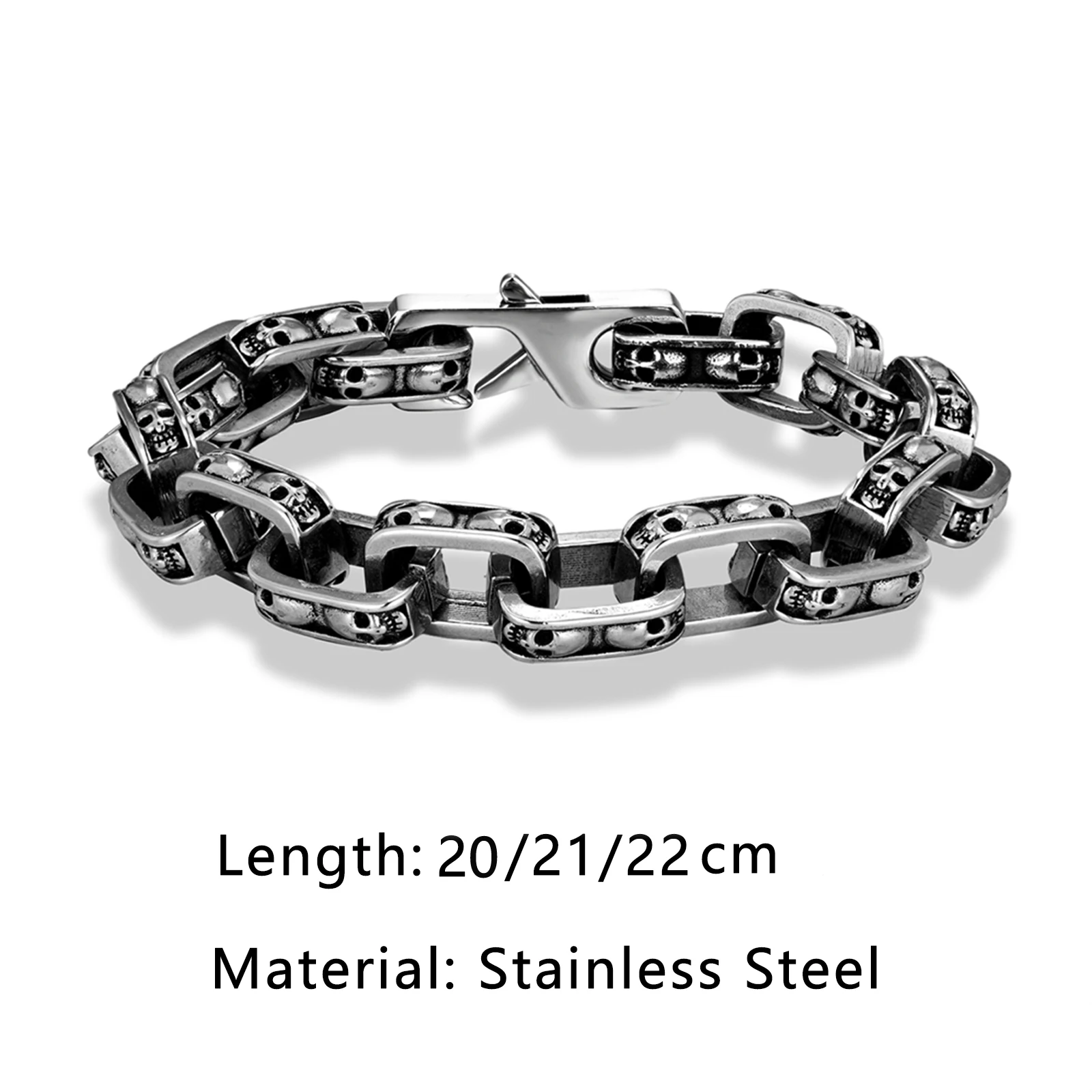 Gothic Punk Skull Bracelet Viking Curb Cuba Chain Bangle Men Women Never Fade Stainless Steel Biker Wristband Charm Jewelry Gift