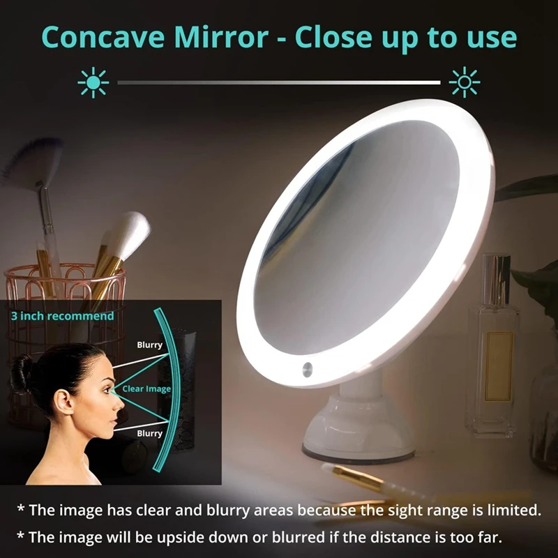 

10X Smart Makeup Magnifying Mirror LED Supplementary Light Mirror Suction Cup Wall-Mounted For Vanity Bathroom Travel