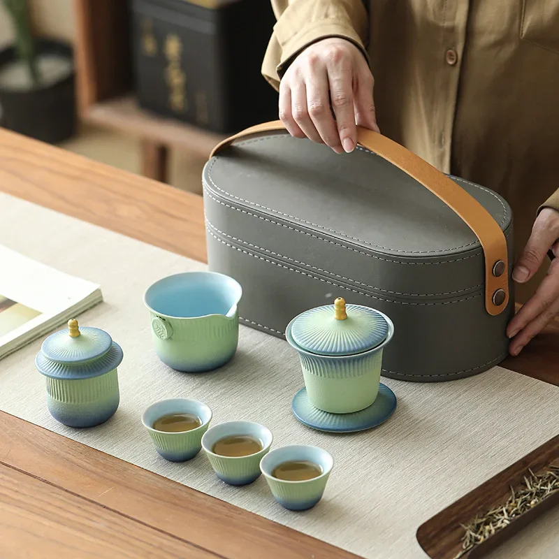 Chinese Palace Museum Cultural Creative Palace Style Travel Kung Fu Tea Set One Pot Three Cups Portable  Guest Cup Retro Tea Cup
