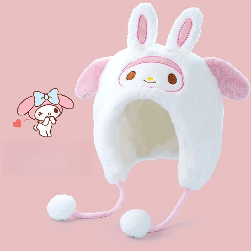 Miniso Kuromi الأطفال الخريف والشتاء أفخم قبعة الفتيات حماية الأذن هود هود الدافئة والصوف فتاة صغيرة سميكة لطيف