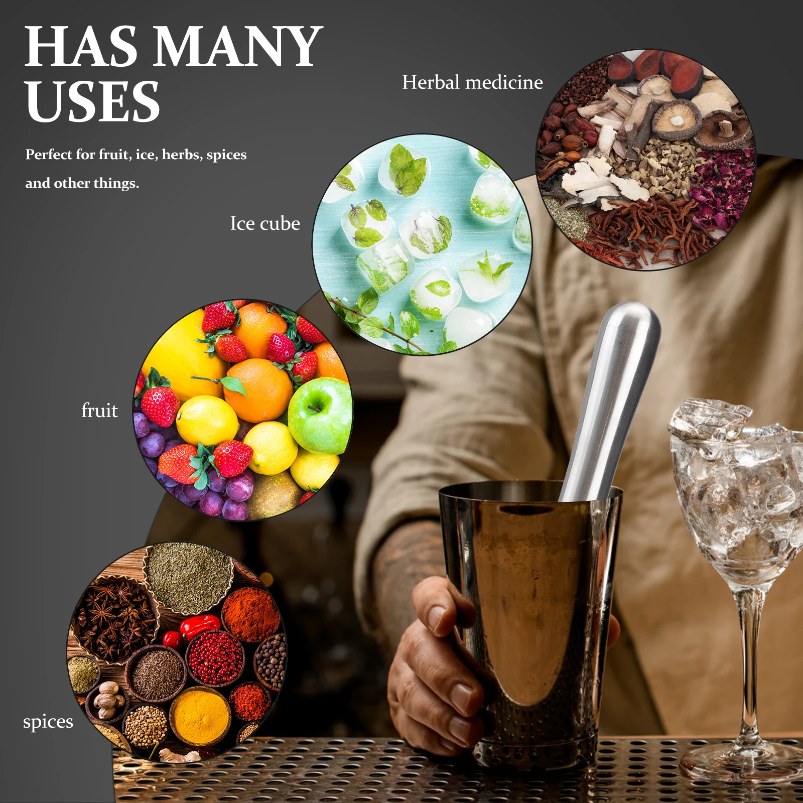 

1pc Stainless Steel Ice Stick 18.5Cm Silver Lemon Hammer For Crushing Herbs Spices Party Banquet Tool Kitchen Barware