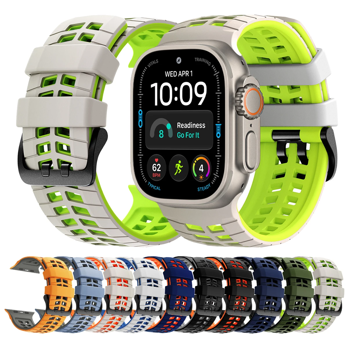 Two-tone Silicone Strap For Apple Watch Ultra 2 3 4 49mm Wristband For iWatch SE 5 6 7 8 9 10 11 12 44mm 45mm 46mm Band Bracelet