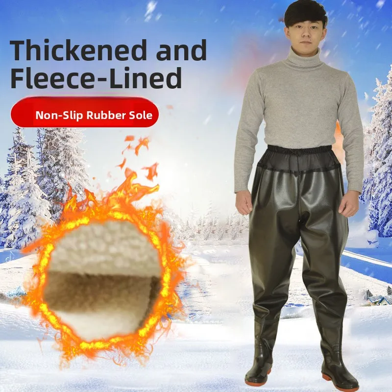 full-body-waterproof-overalls-rain-suit-with-shoes-one-piece-fishing-boots-dam-men's-style-pvc-material-winter-outdoor-campin